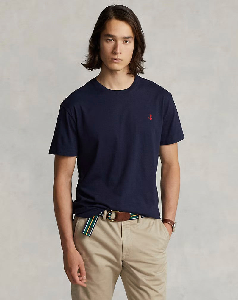 Camiseta de punto de corte entallado con cuello redondo - AZUL MARINO
