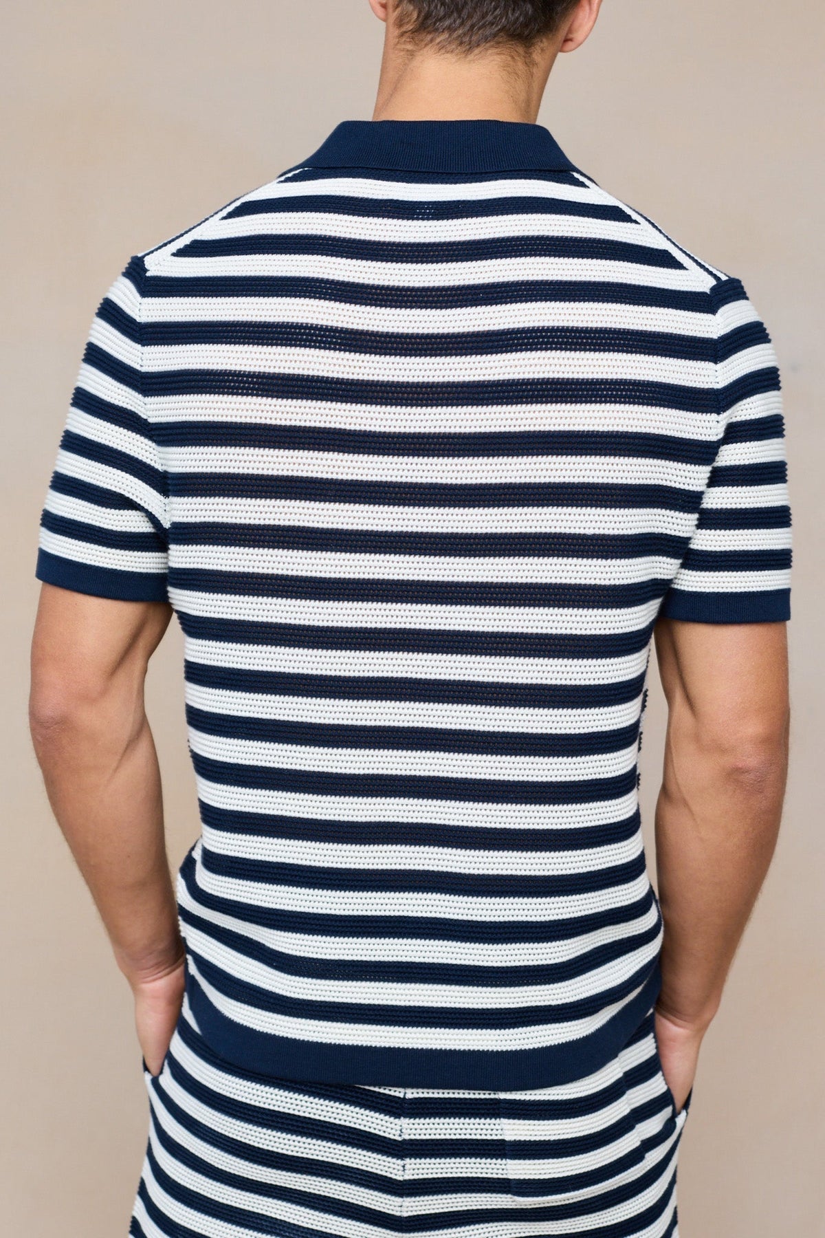 Lattolo Gestreiftes Strick-Poloshirt - Navy/Ecru
