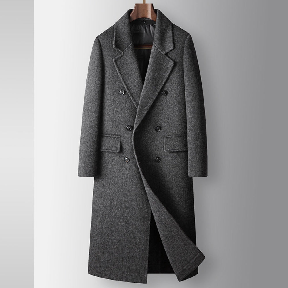 Vuneni kaput do koljena s dvorednim kopčanjem u stilu old money