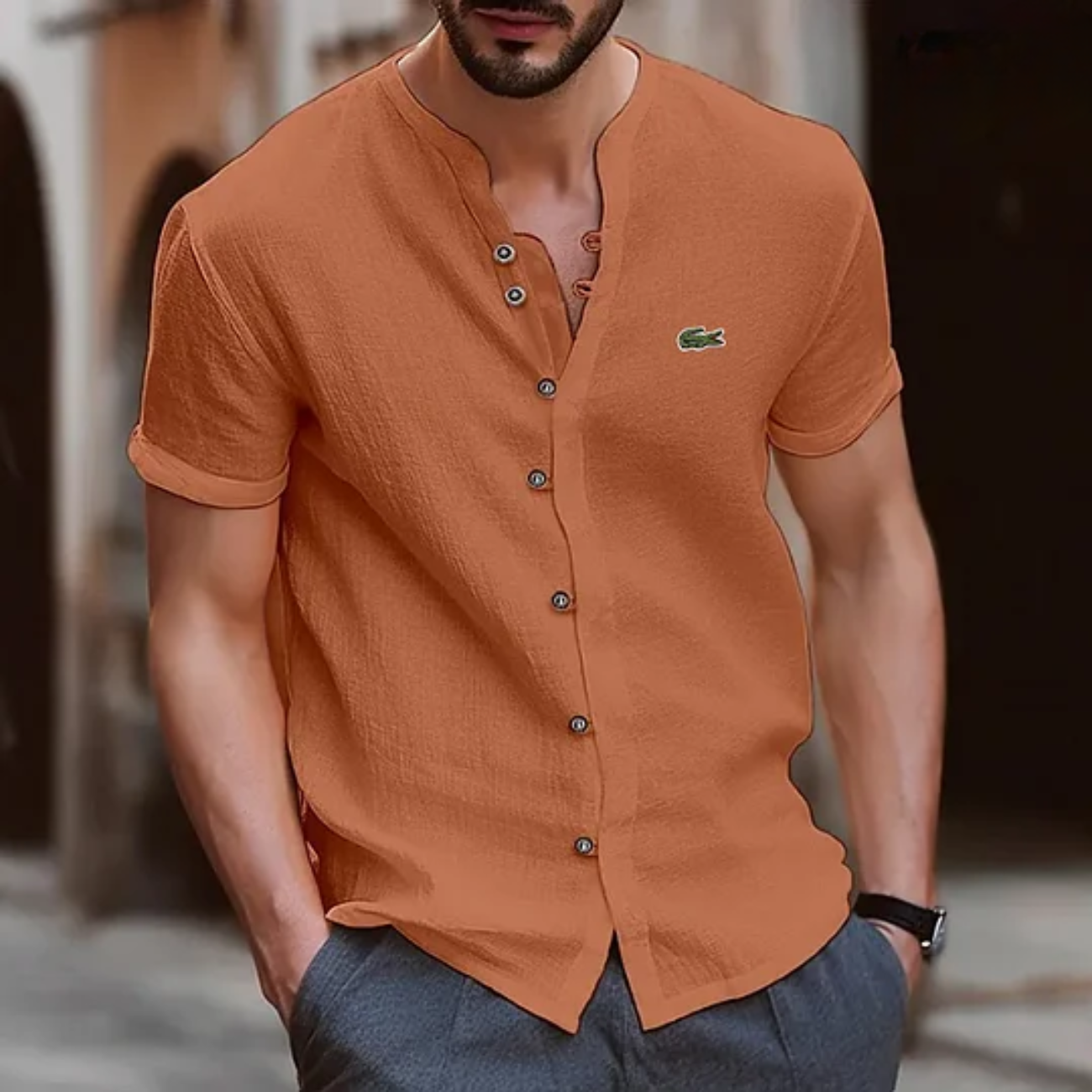 L.C Textured Button Henley Shirt - Clearance Sale