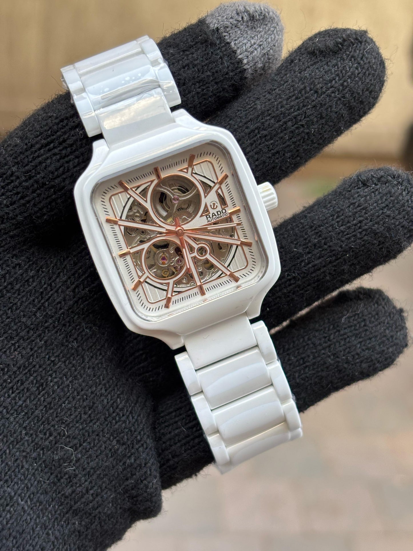 Rado White Dial Ceramic Automatic Open Heart Men's Watch