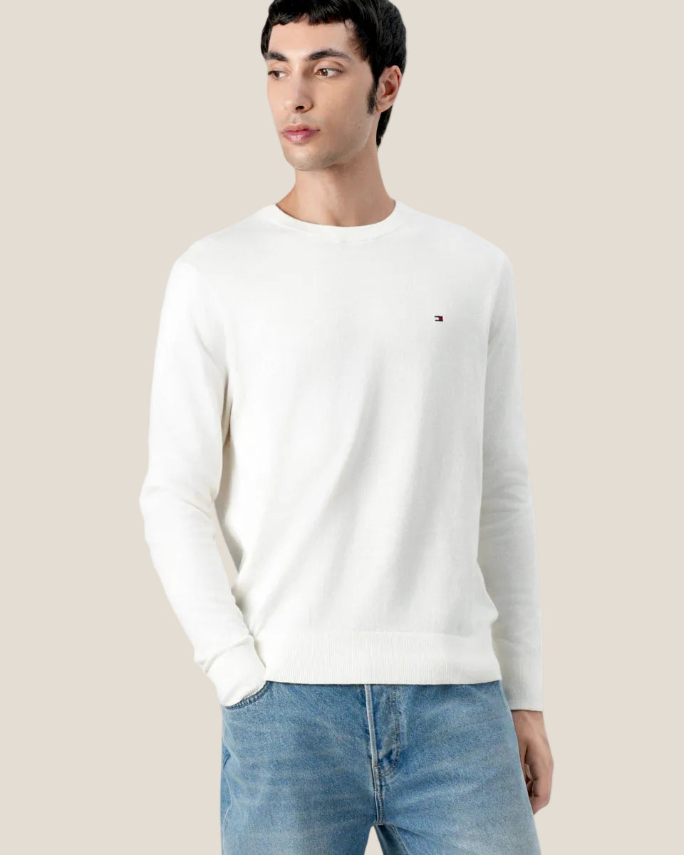 Maglione Girocollo In Misto Cashmere Con Logo Bandierina Ricamato