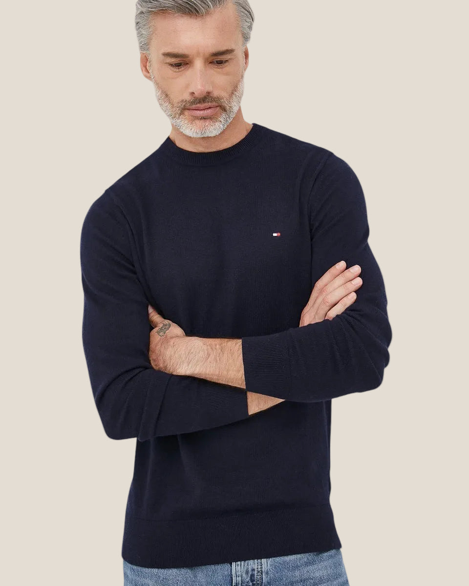 Maglione Girocollo In Misto Cashmere Con Logo Bandierina Ricamato