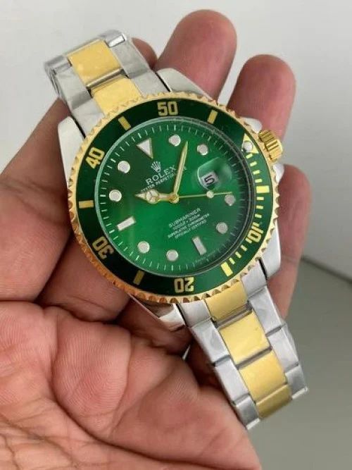 Ro-l-ex Submariner Quartz Green Dial Men's Watch