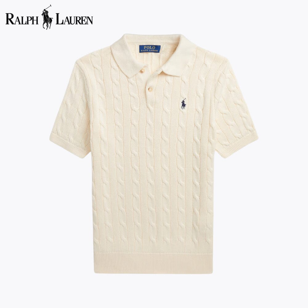 L.R Cable-Knit Cotton Polo-Collar Sweater