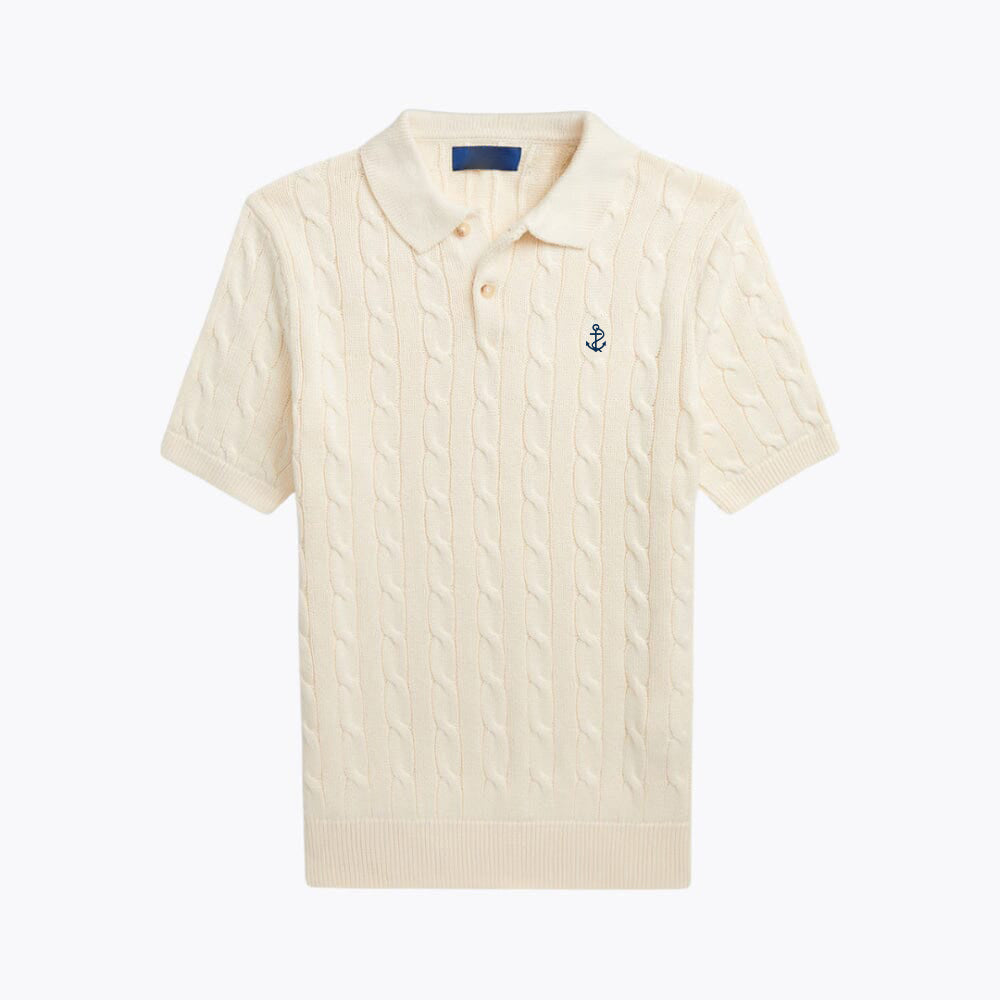 Cable-Knit Cotton Polo-Collar Sweater