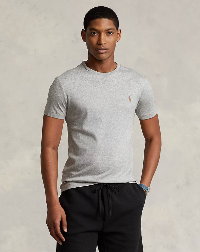 Camiseta de algodón de cuello redondo y corte entallado gris
