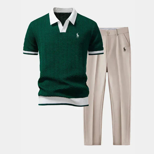 V-Neck Cotton-Blend Shirt and Tapered Pants Set