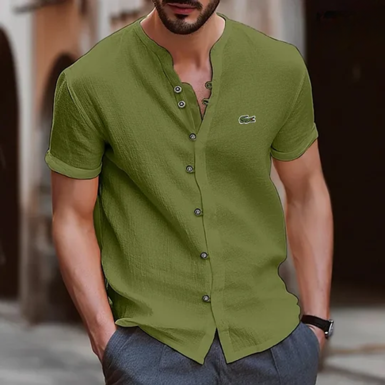 L.C Textured Button Henley Shirt - Clearance Sale
