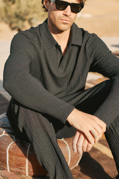 Pantalon texturé froncé Artie - Noir