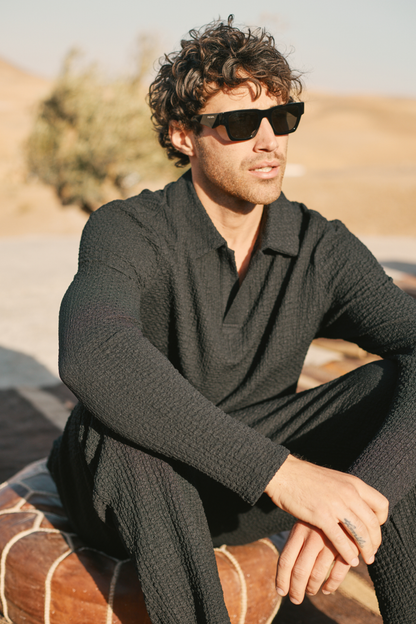 Pantalon texturé froncé Artie - Noir