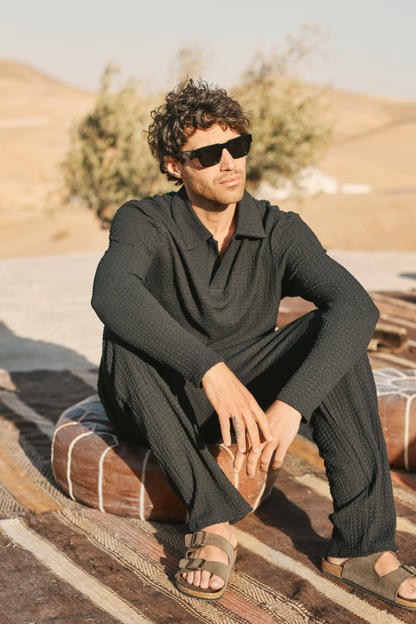 Pantalon texturé froncé Artie - Noir