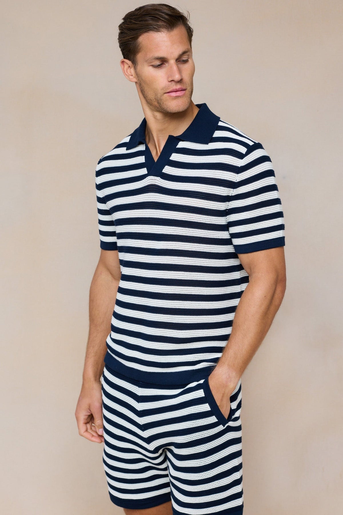 Lattolo Gestreiftes Strick-Poloshirt - Navy/Ecru