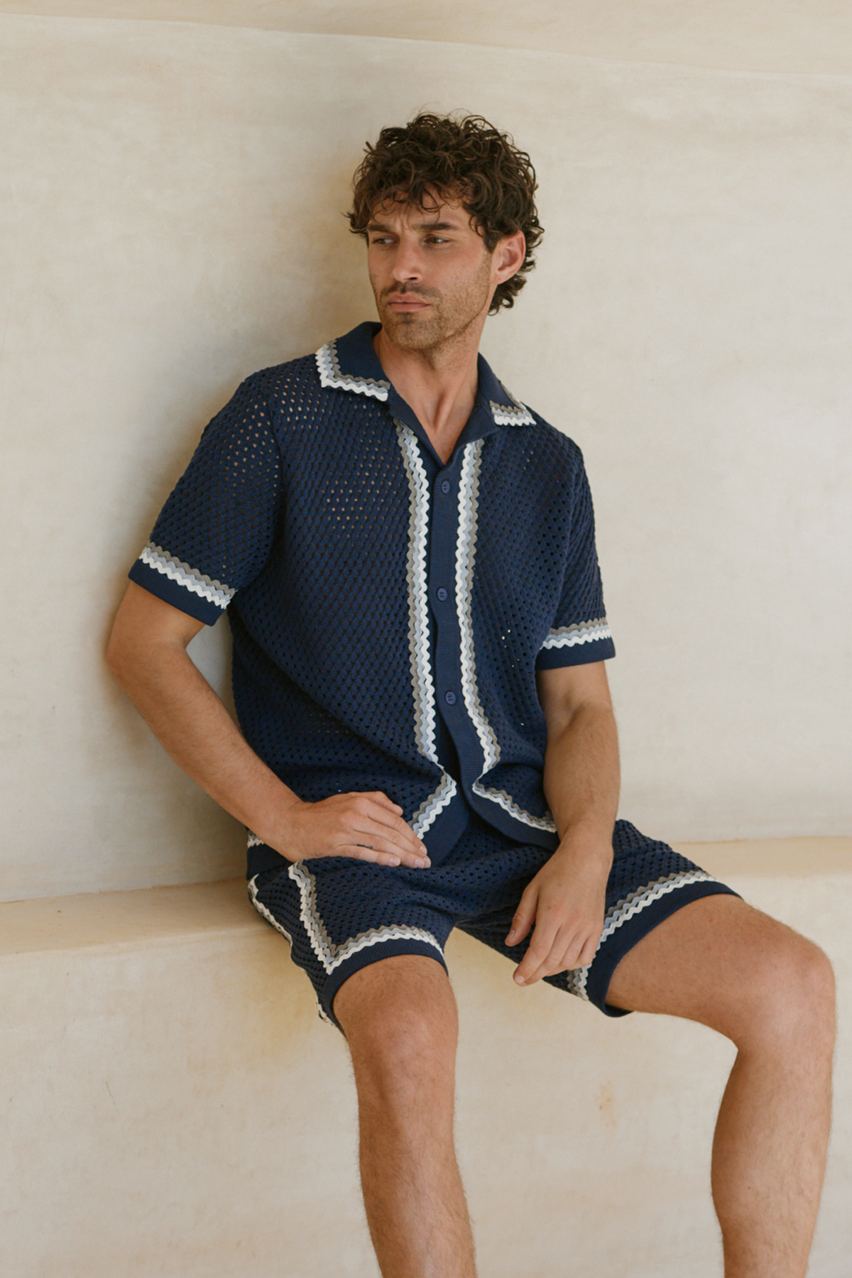 Marconi Crochet Knit Short - Navy