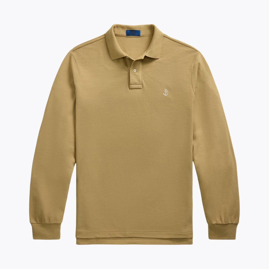 Mesh Long-Sleeve Polo Shirt
