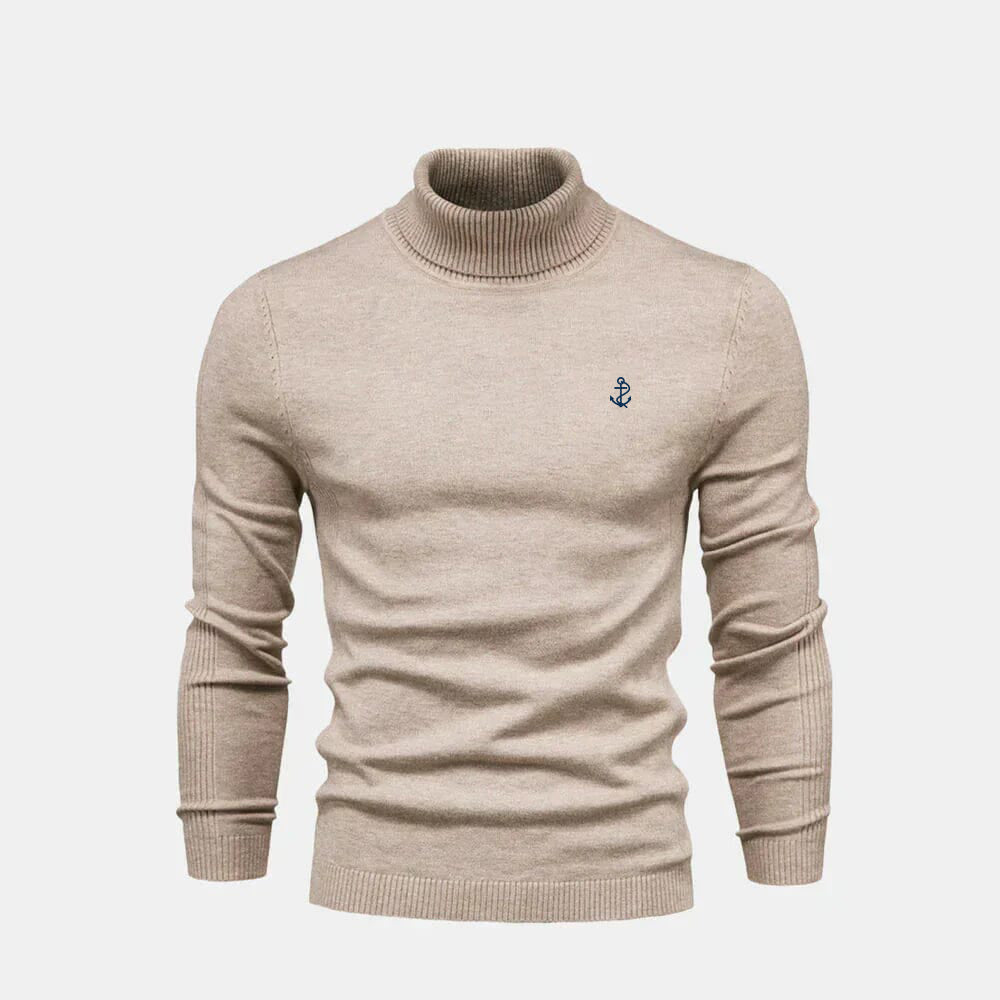 Camisola de lã de malha entrançada com gola alta