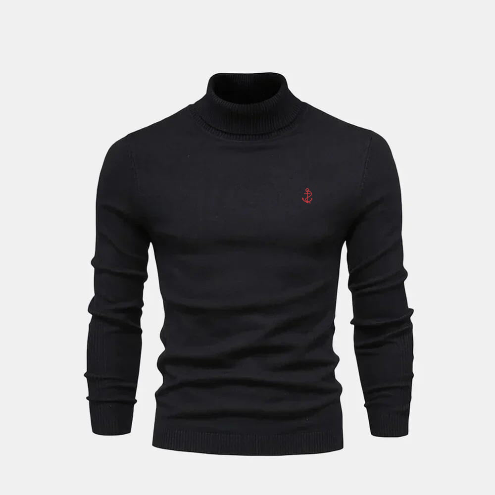 Camisola de lã de malha entrançada com gola alta