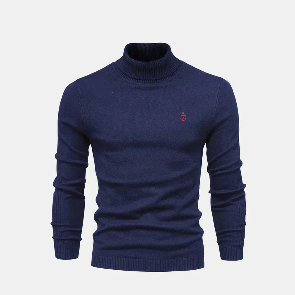 Camisola de lã de malha entrançada com gola alta