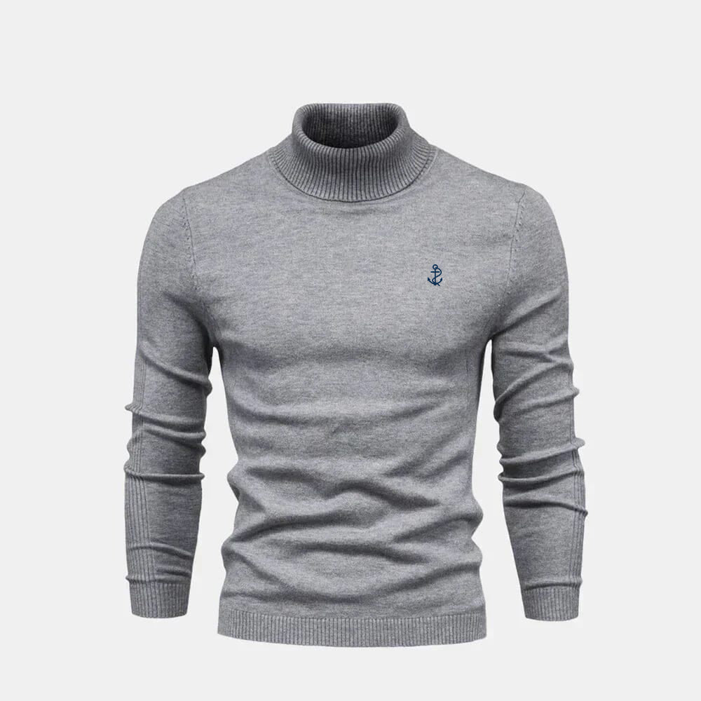Camisola de lã de malha entrançada com gola alta