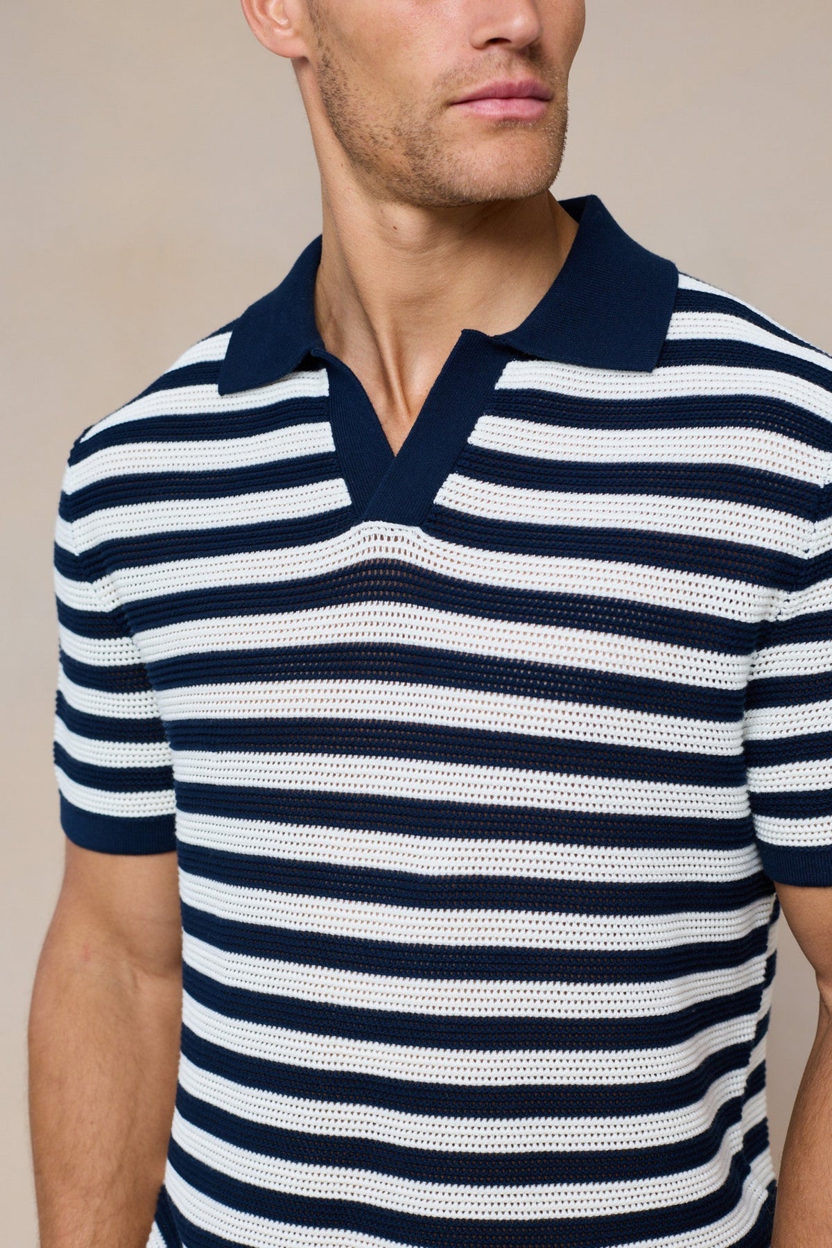 Lattolo Gestreiftes Strick-Poloshirt - Navy/Ecru