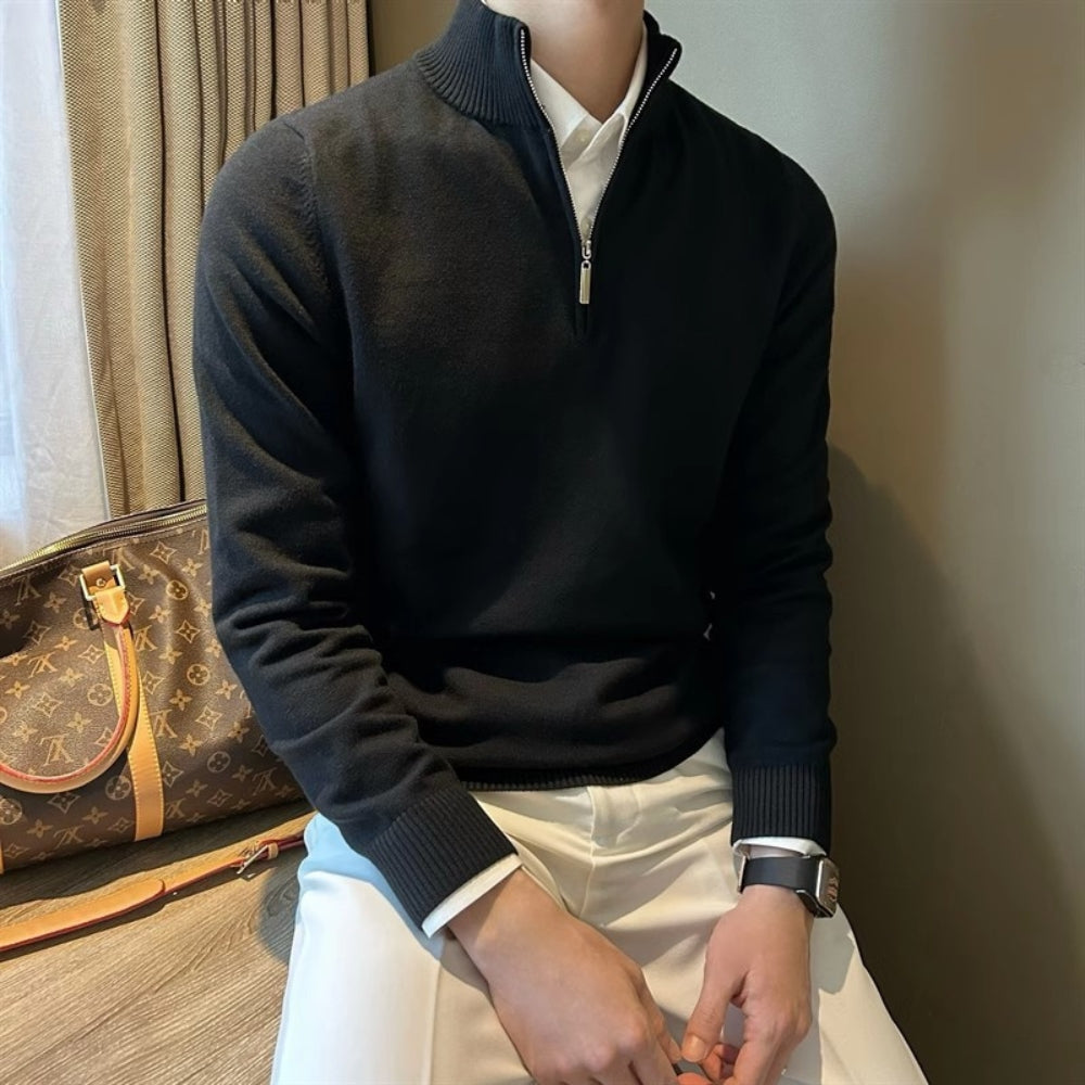 Jersey de punto con cuello semialto y cremallera Old Money