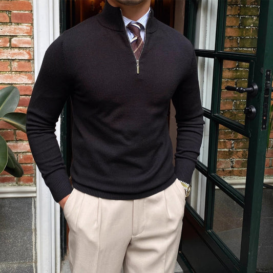 Old Money Stand Collar Half-Zipper Knitted Sweater
