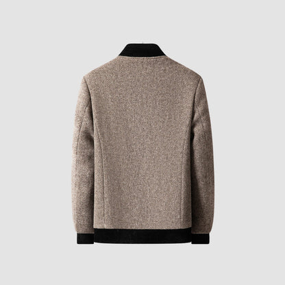 Old Money Stand Collar Zipper Woolen Jacket