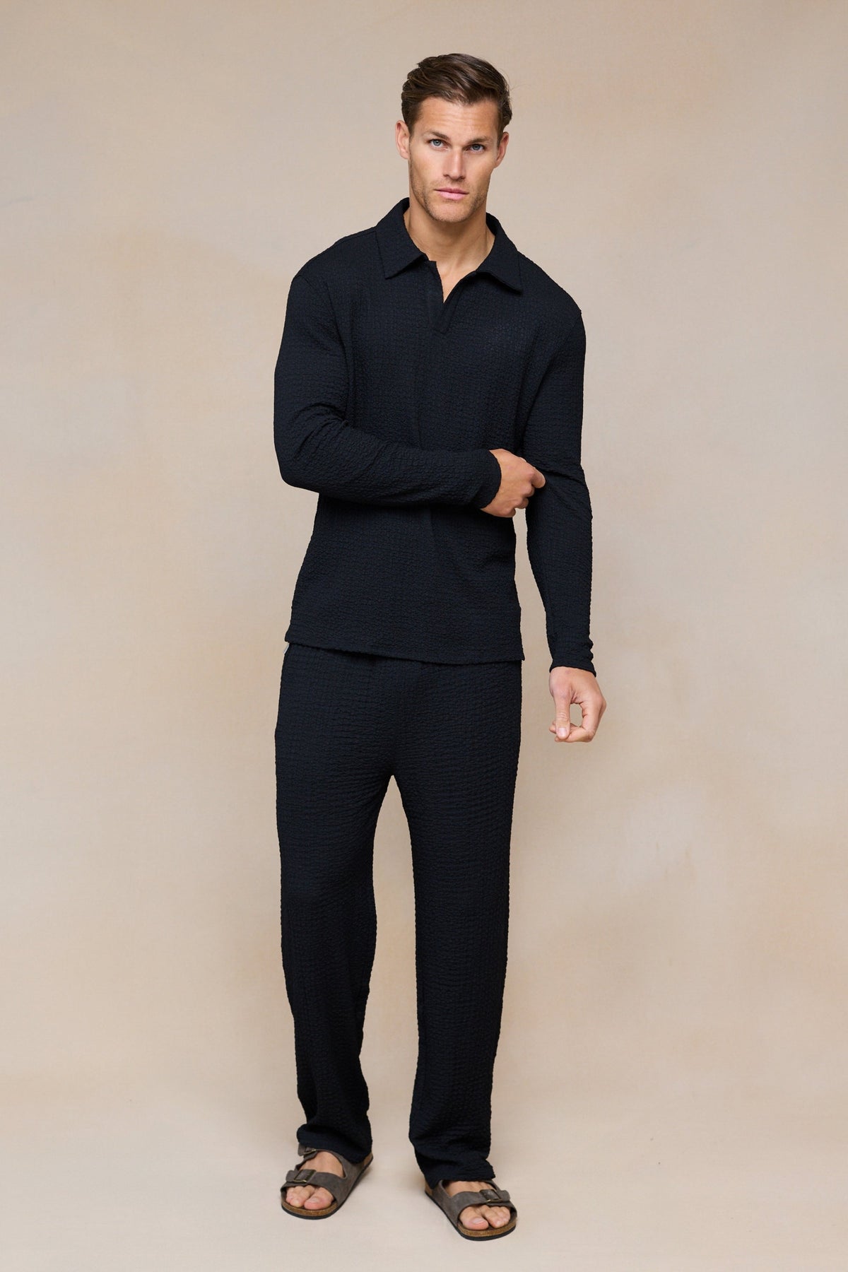 Pantalon texturé froncé Artie - Noir