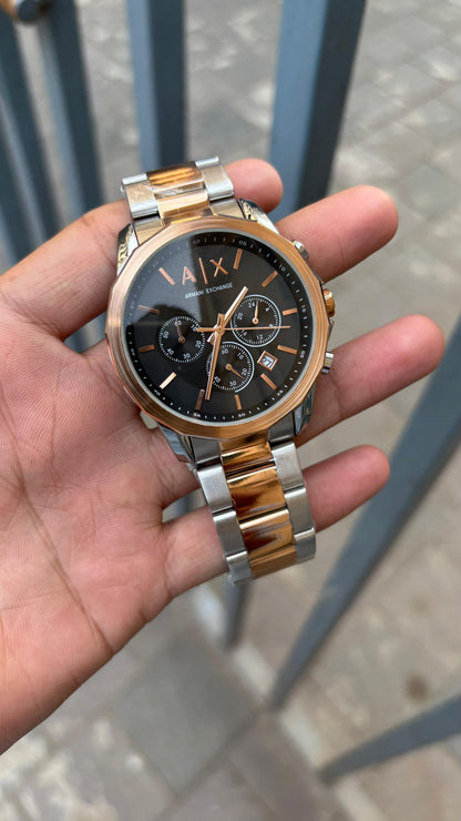 Armani-Ex-change Black Dial Chronograph Two-tone Metal Belt Men's Watch