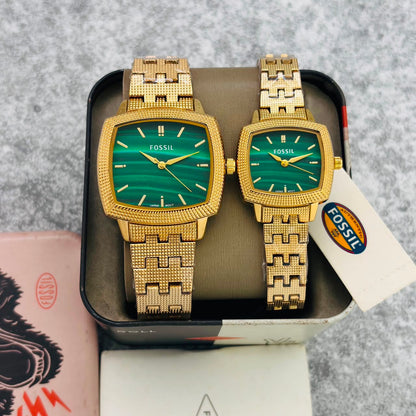 Fossil Nick Jonas Green Dial Metal Belt Couple Watch
