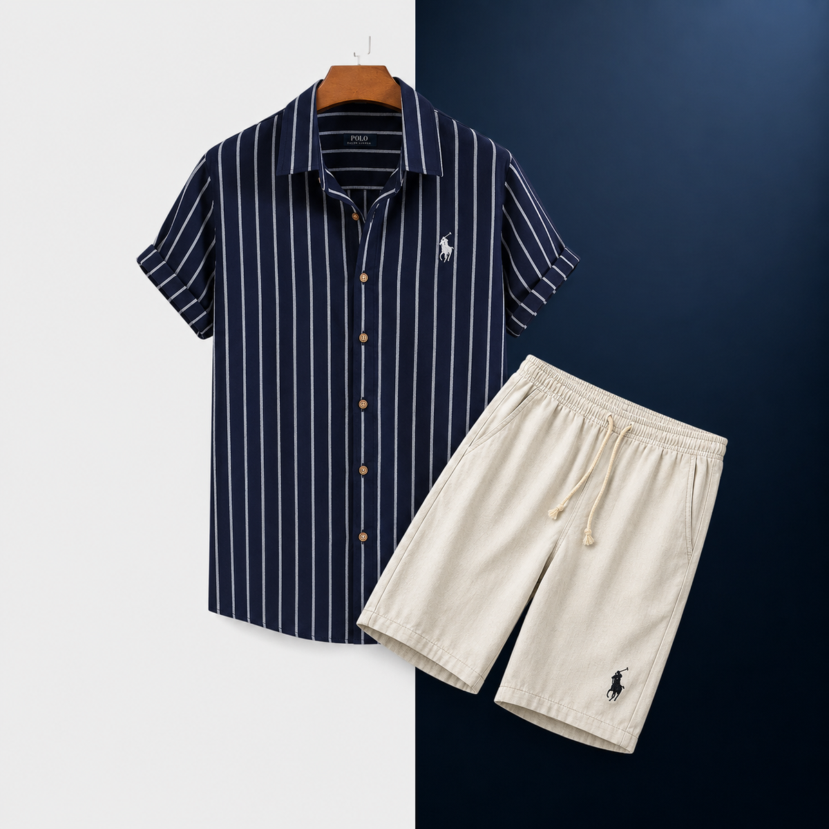 Relaxed Fit Striped Shirt and Shorts Set