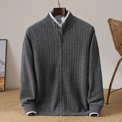 Herenpullover van 100% merinowol met volledige rits in Old Money-stijl