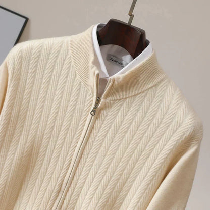 Herenpullover van 100% merinowol met volledige rits in Old Money-stijl
