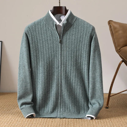 Herenpullover van 100% merinowol met volledige rits in Old Money-stijl