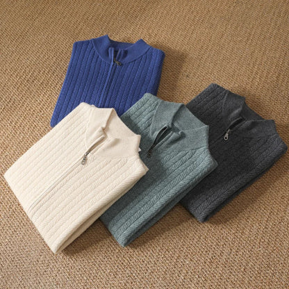Herenpullover van 100% merinowol met volledige rits in Old Money-stijl