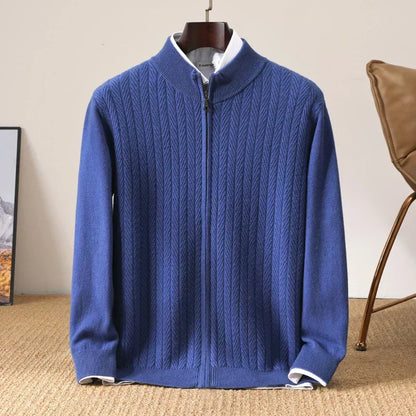 Herenpullover van 100% merinowol met volledige rits in Old Money-stijl