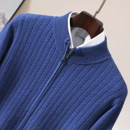 Herenpullover van 100% merinowol met volledige rits in Old Money-stijl
