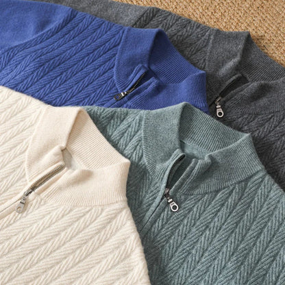 Herenpullover van 100% merinowol met volledige rits in Old Money-stijl