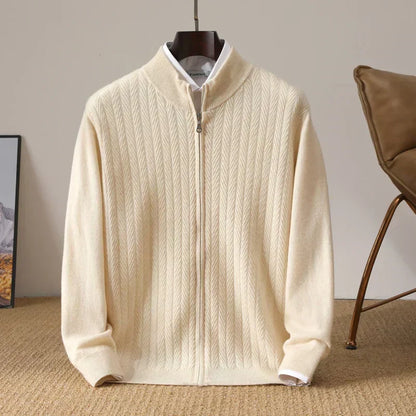 Herenpullover van 100% merinowol met volledige rits in Old Money-stijl