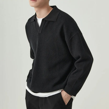 Polo-sweater med V-hals