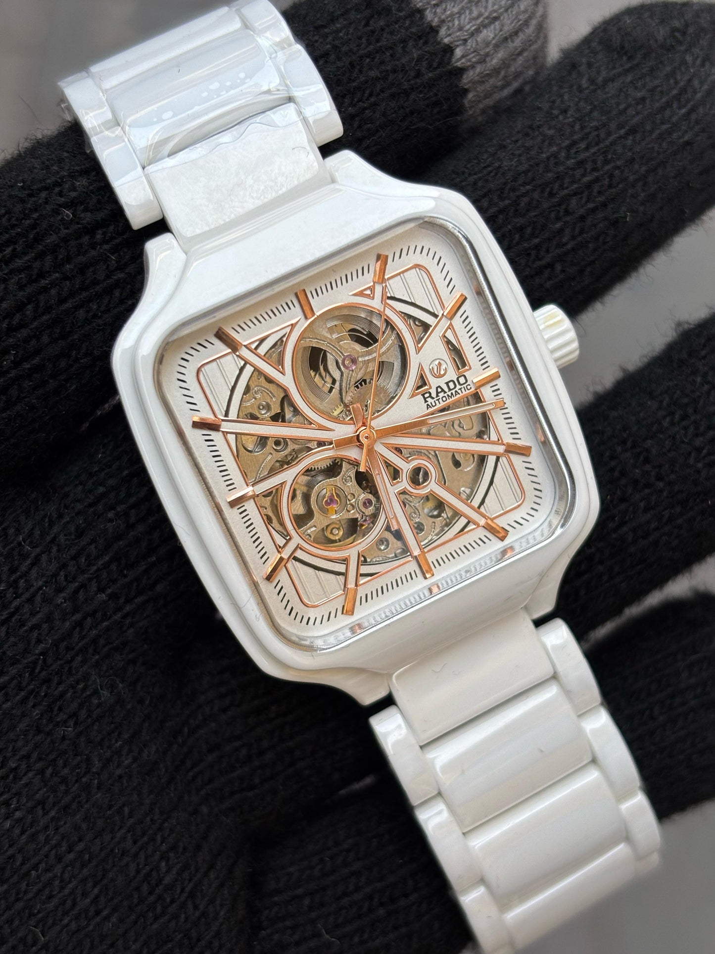 Rado White Dial Ceramic Automatic Open Heart Men's Watch