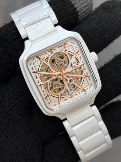 Rado White Dial Ceramic Automatic Open Heart Men's Watch