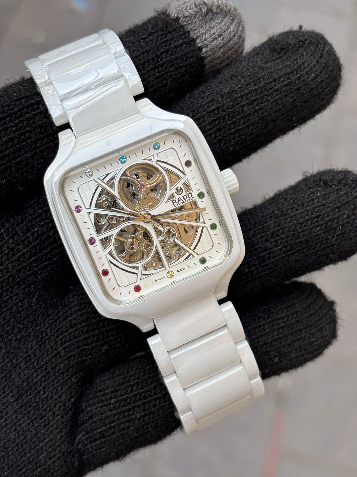 Rado White Rainbow Dial Ceramic Automatic Open Heart Men's Watch