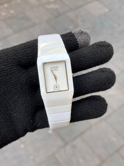 Rado Square Silver White Dial Ciramic Belt Men's Watch
