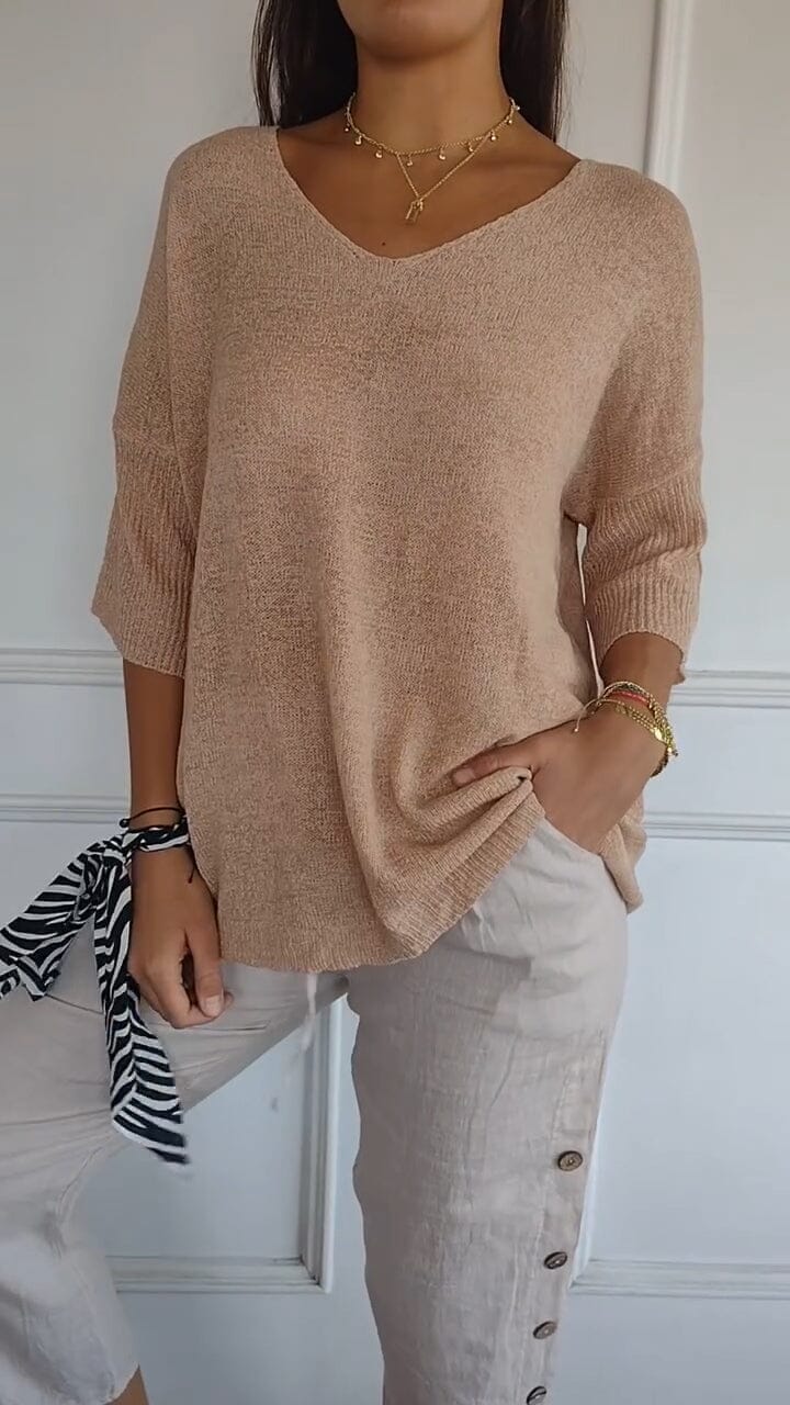 "AuraLuxe V-Neck Knit Top" Minha loja Apricot XS (UK 6) 