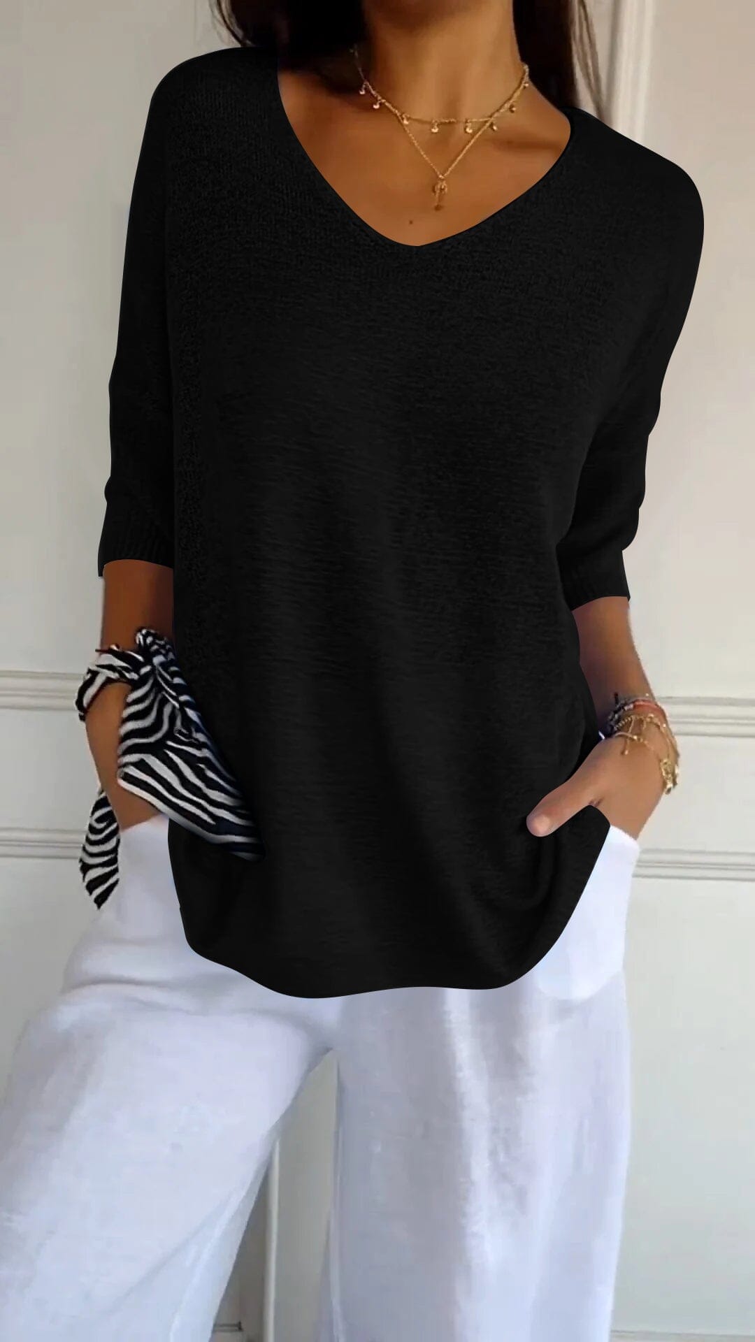 "AuraLuxe V-Neck Knit Top" Minha loja Black XS (UK 6) 