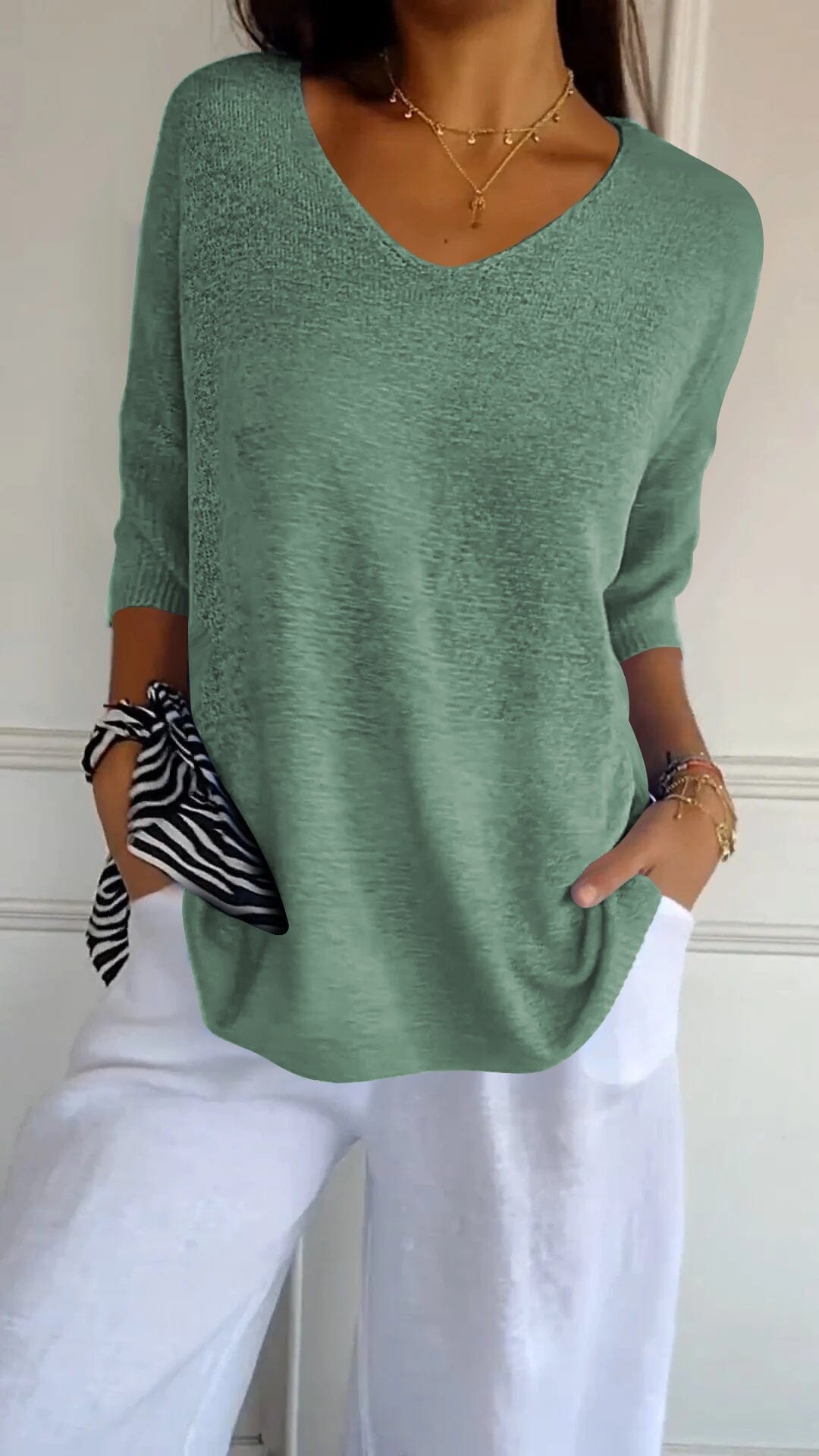 "AuraLuxe V-Neck Knit Top" Minha loja Grass green XS (UK 6) 