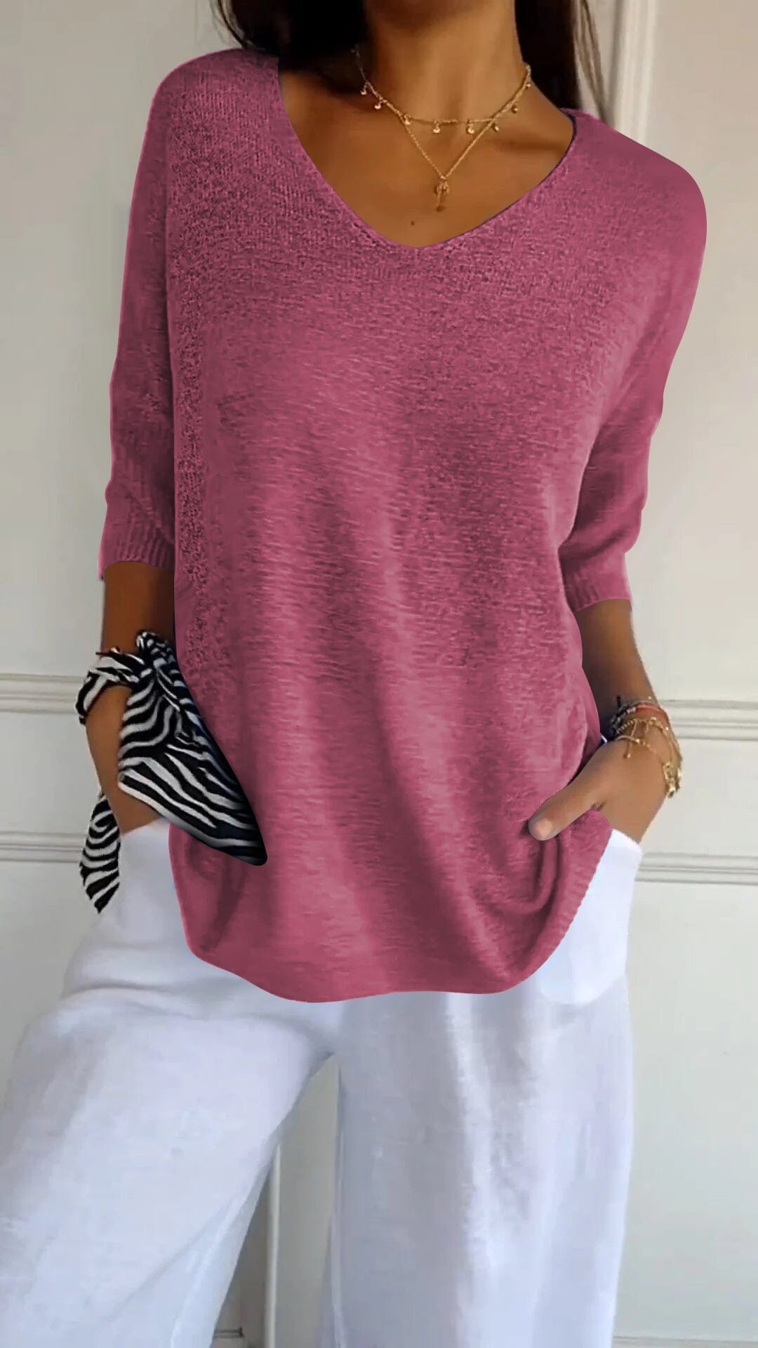 "AuraLuxe V-Neck Knit Top" Minha loja Pink red XS (UK 6) 