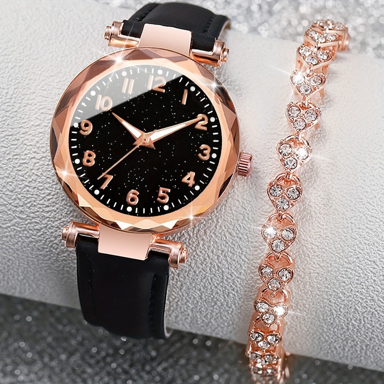 Casual Elegance Set - Quartz Watch with PU Leather Strap and Bracelet Minha loja 