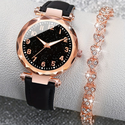 Casual Elegance Set - Quartz Watch with PU Leather Strap and Bracelet Minha loja 
